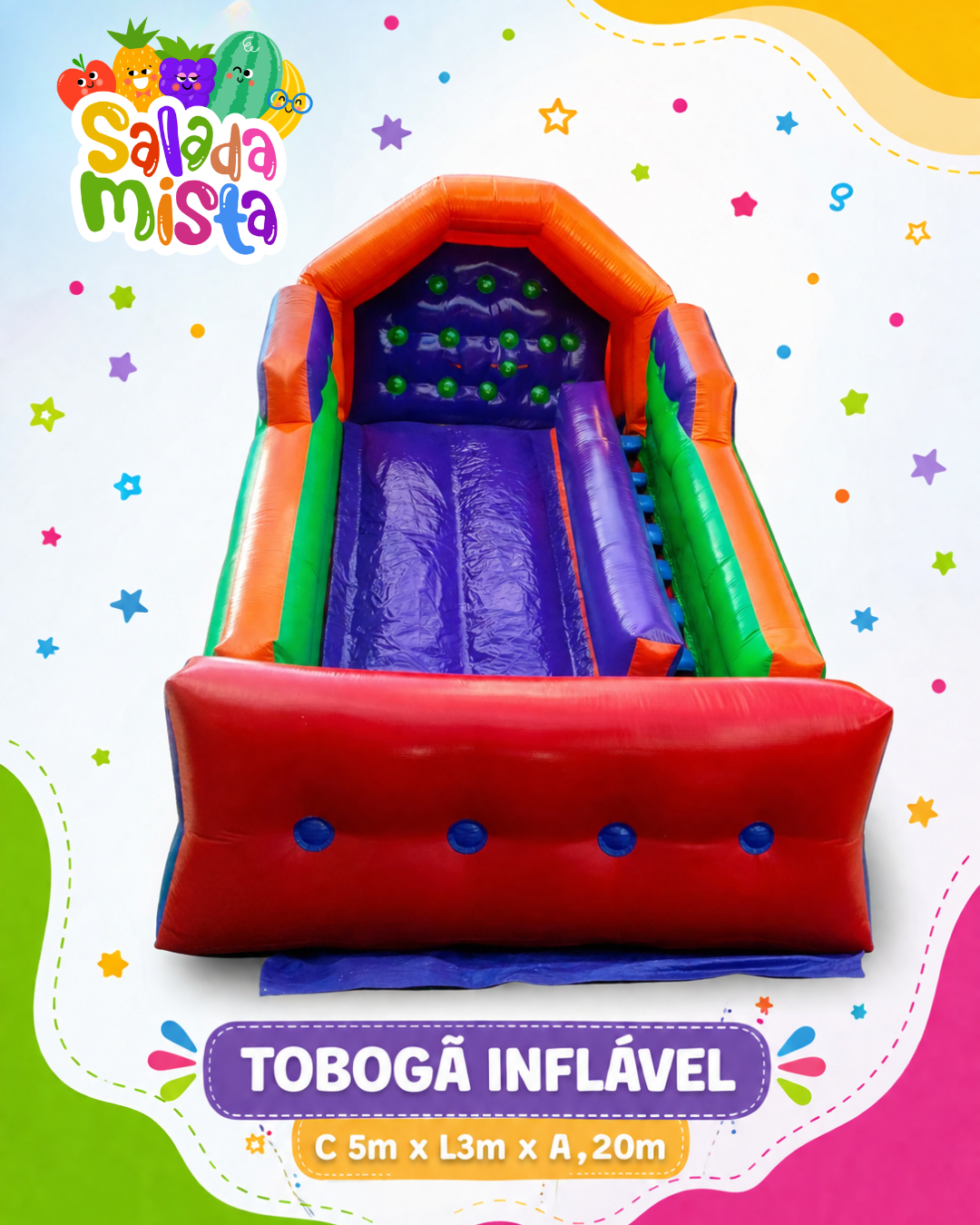 Aluguel de tobogã inflável grande 5m x 3m x 4,20m para festa infantil em Joinville
