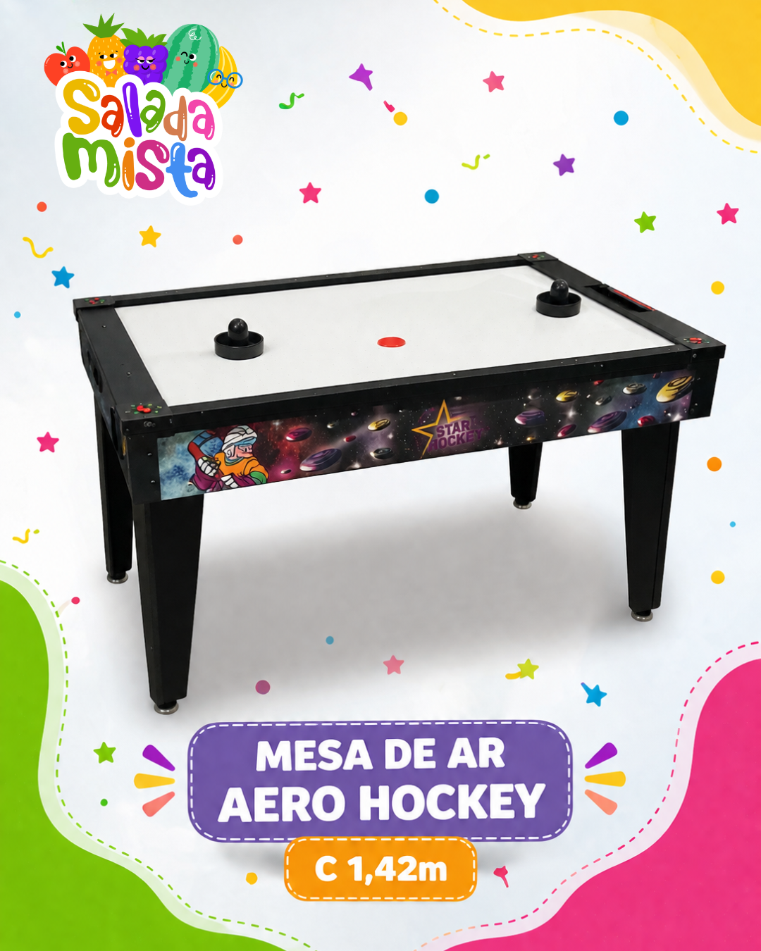Mesa de ar aero hockey 1,42m para aluguel em festas e eventos em Joinville