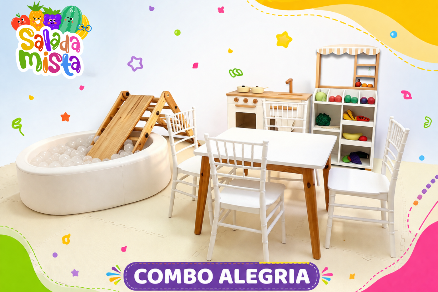Combo Alegria de brinquedos infláveis para locação em festas infantis em Joinville