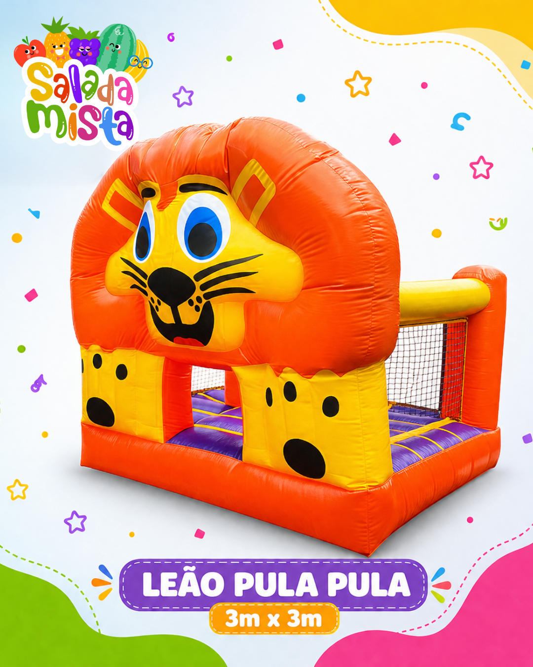 Pula pula inflável Leão 3m x 3m para locação em aniversários em Joinville SC